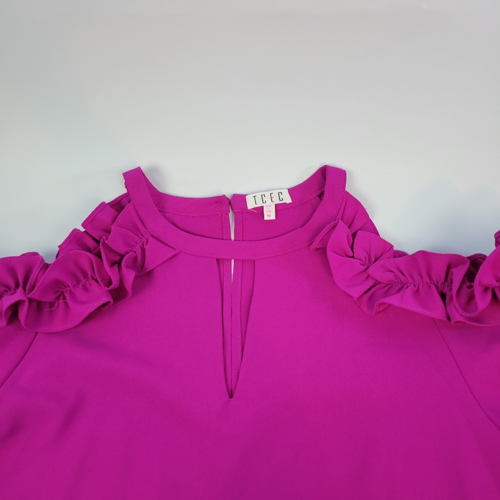 TCEC Magenta Ruffled Cold-Shoulder Mini Dress - Picture 13 of 14